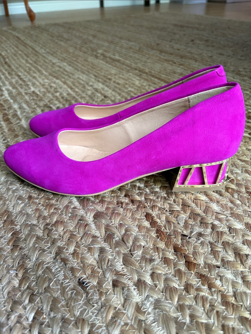 SAWAY Hot Pink Suede Leather Block Heels – Made in Poland – NEW